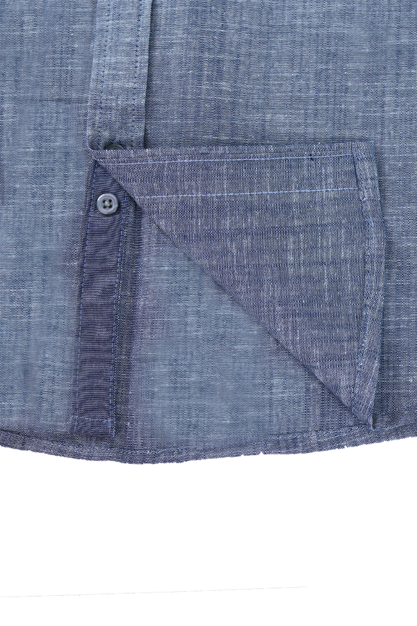 Camisa Manga Corta Look De Lino Azul Marino Jaspe Slim Fit Caballero